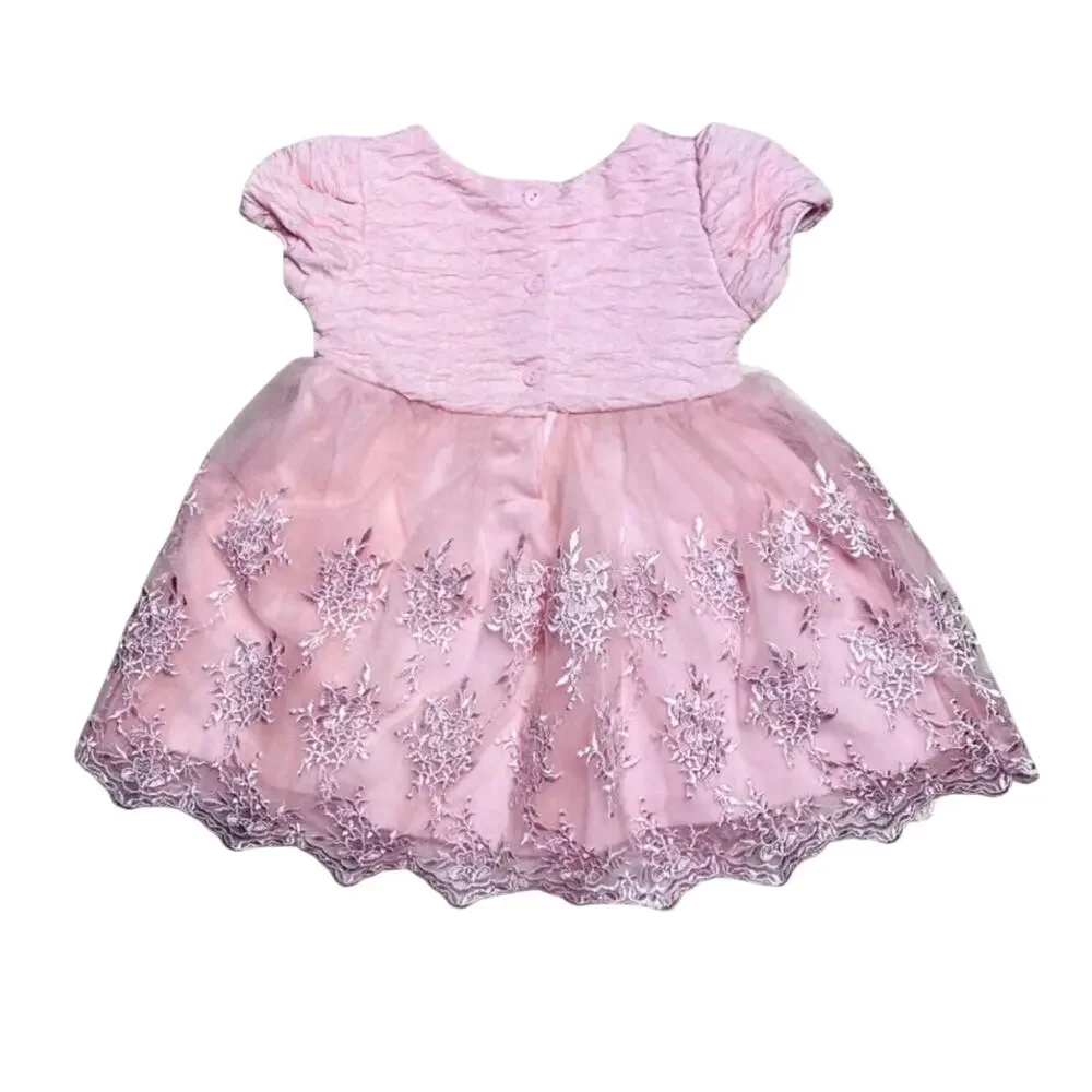 🌵3/$20 Nannette Baby Dress Girls 12 Months Pink Embroidered Tulle Party Shimmer